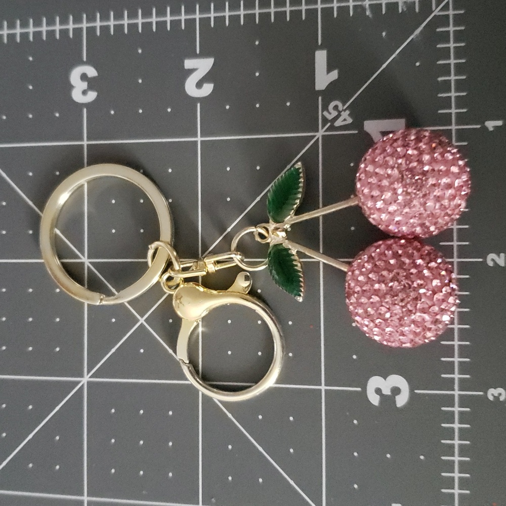 Pink Crystal Cherry Keychain - image 2